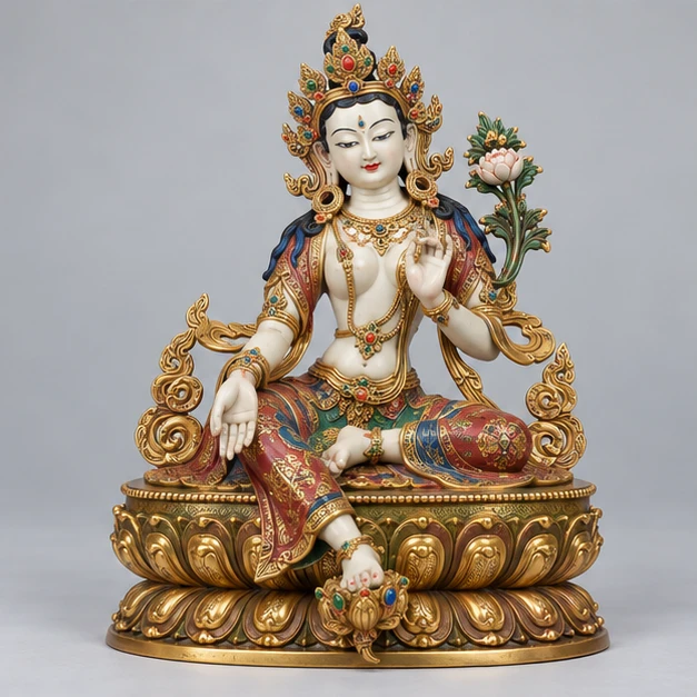Illustrative sculptural art in ivory and gold